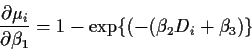 \begin{displaymath}\frac{\partial \mu_i}{\partial \beta_1} = 1-\exp\{(-(\beta_2D_i+\beta_3)\}
\end{displaymath}